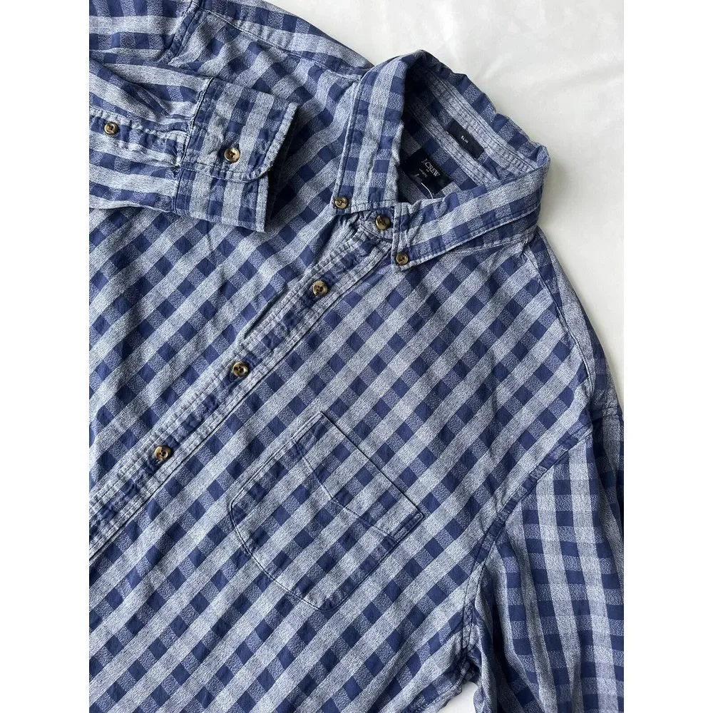 J.Crew Mens Shirt XL Slim Jaspe Grey‎ Blue Plaid Long Sleeve Button 100% Cotton